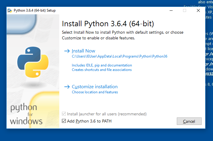 Installing Python 3.6 on Windows 10